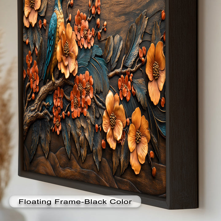 Flowers & Bird – Framed Oil Painting