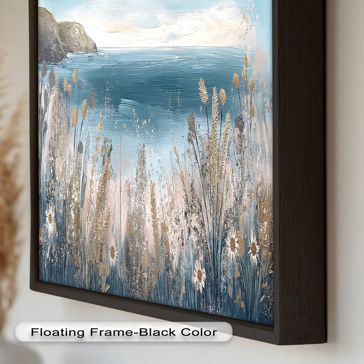 Wildflower Ocean View Wall Art – Framed Oil Painting