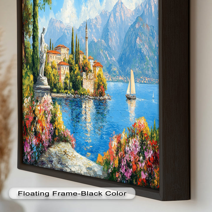Colorful Italian Lake Town Wall Art – Landscape Oil Painting