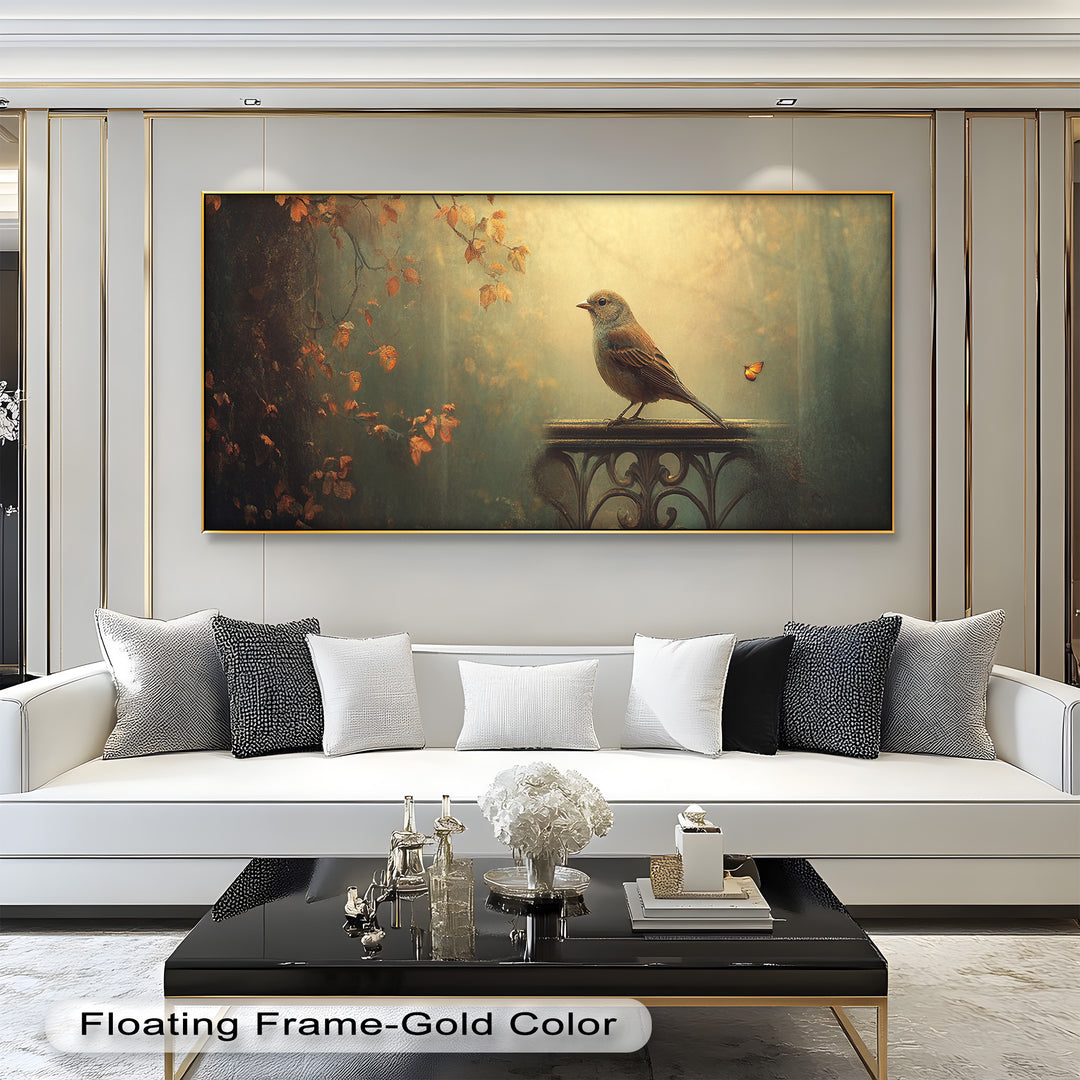Goldener Waldvogel – Boho Blumen Ölgemälde