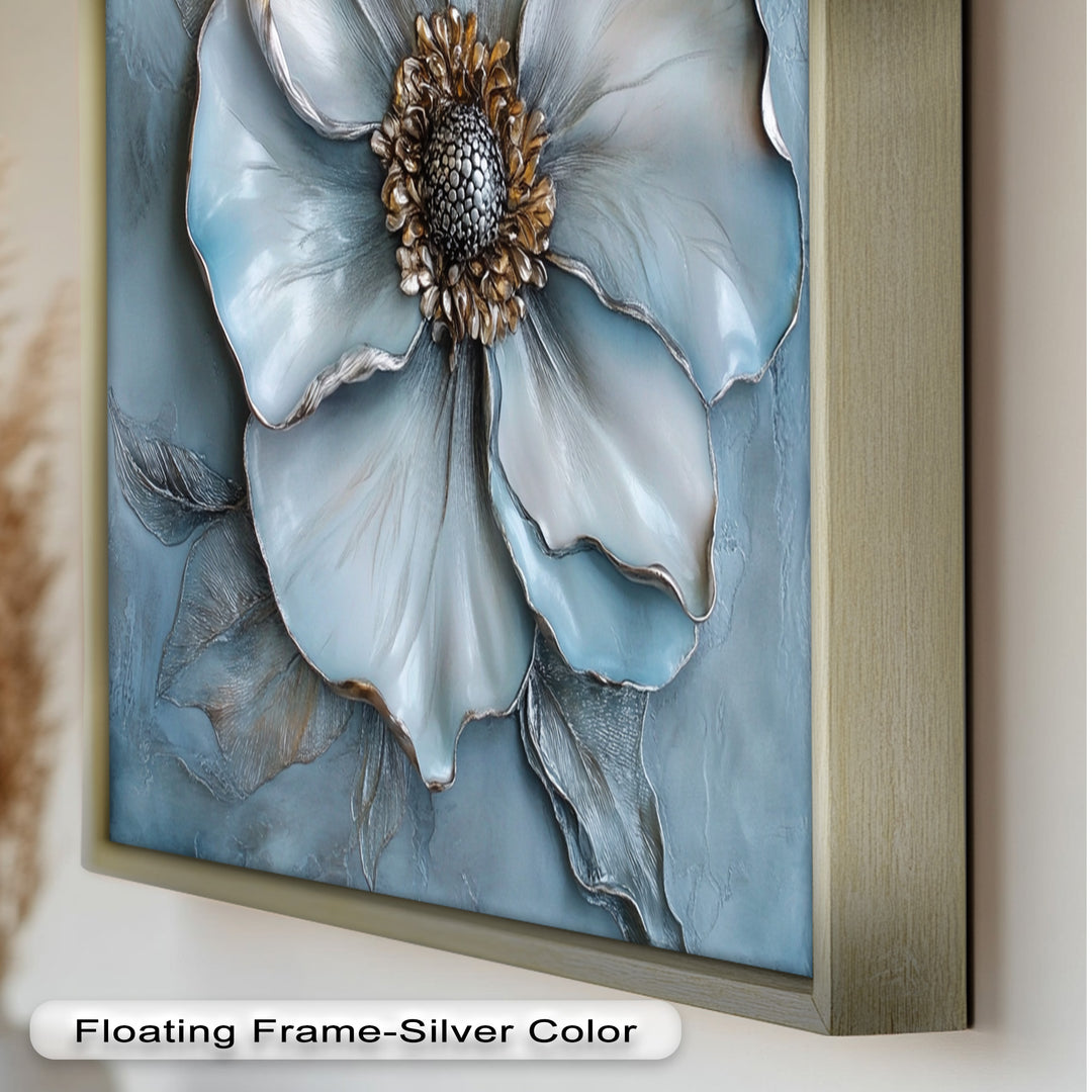 Blue Mist Bloom – Sculptural Petal Flower Oil Painting