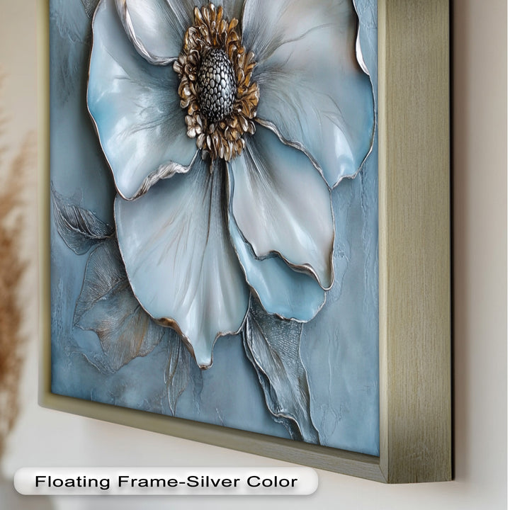 Blue Mist Bloom – Sculptural Petal Flower Oil Painting