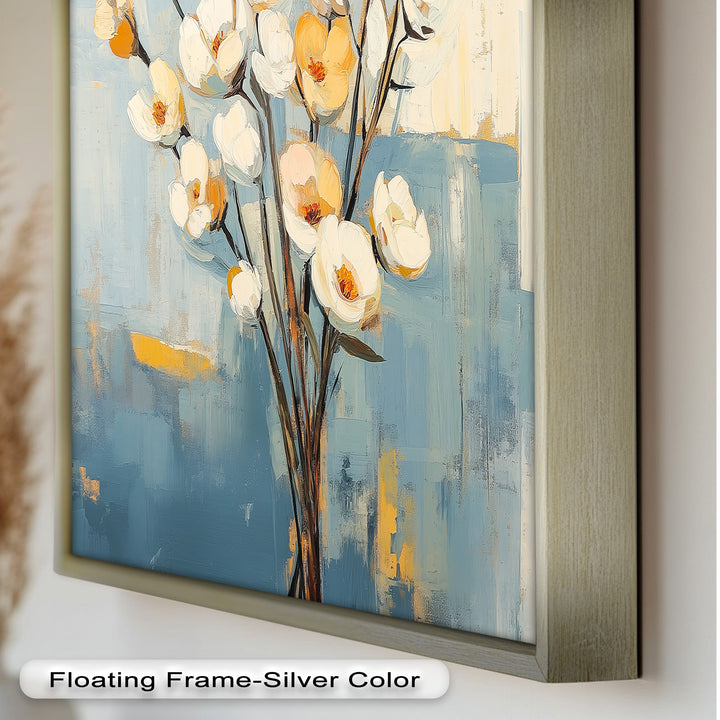Golden Magnolia – White and Amber Blossoms Flower Oil Painting