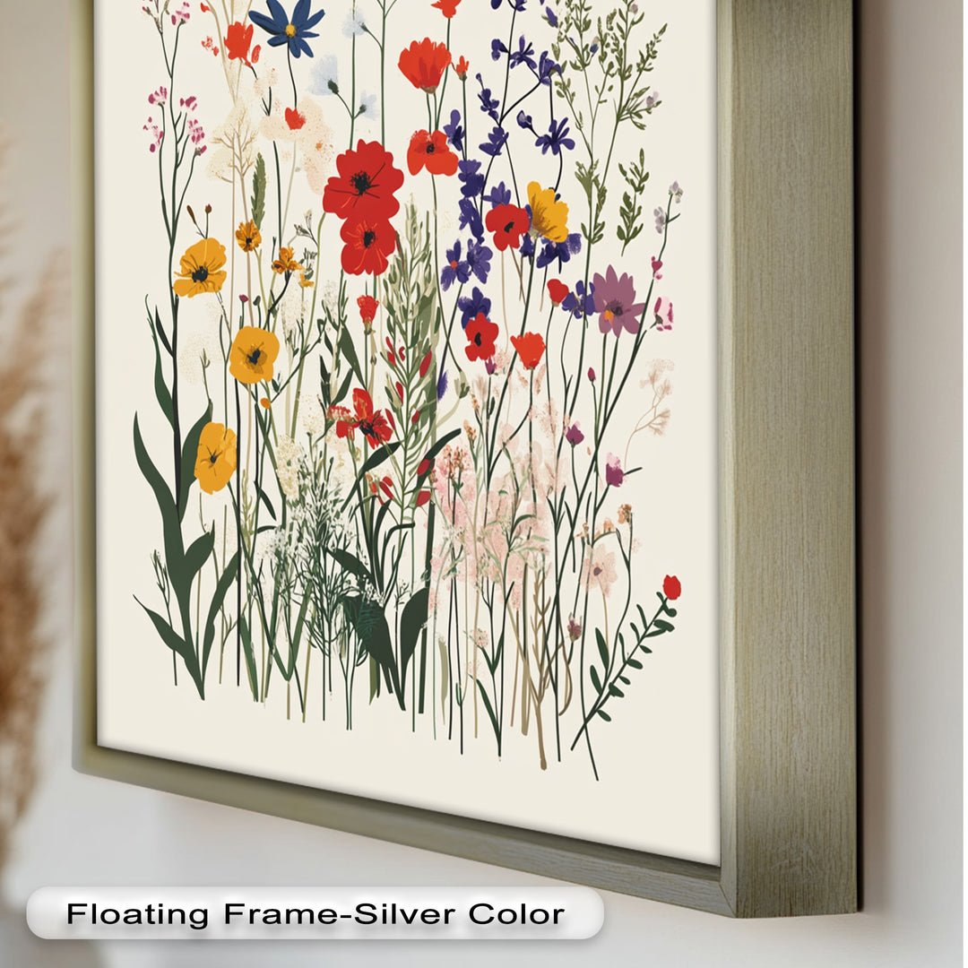 Wild Meadow Bloom – Farbenfrohes botanisches Ölgemälde im Boho-Stil