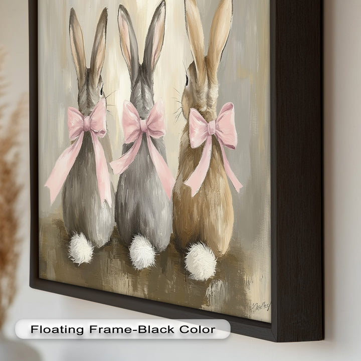 Trio of Bunnies with Pink Bows – Animal Oil Painting