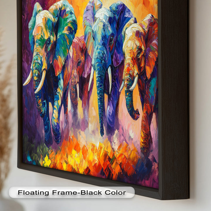 Elephant Herd at Dusk – Animal Oil Painting