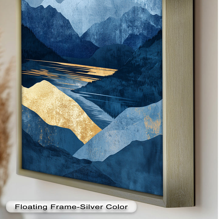 Golden Horizon – Abstract Blue Mountain Landscape Oil Painting