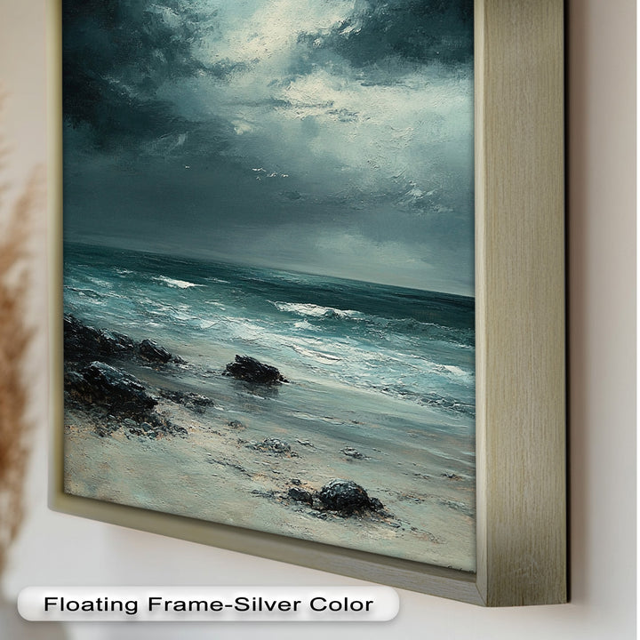 Stormy Beach Wall Art - Seascape Framed Oil Painting