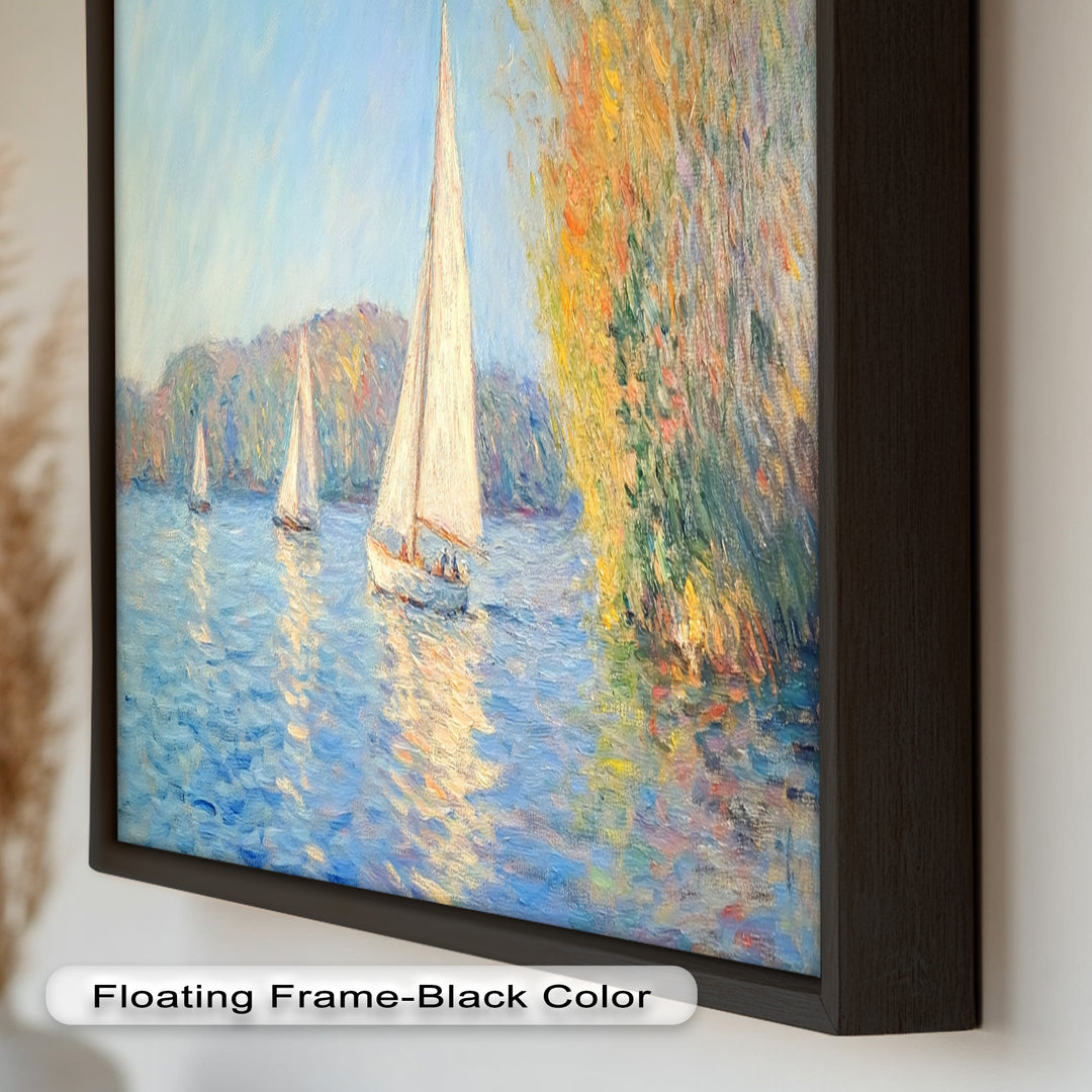 Tranquil Sails at Sunset – Impressionist Boat Scene Oil Painting