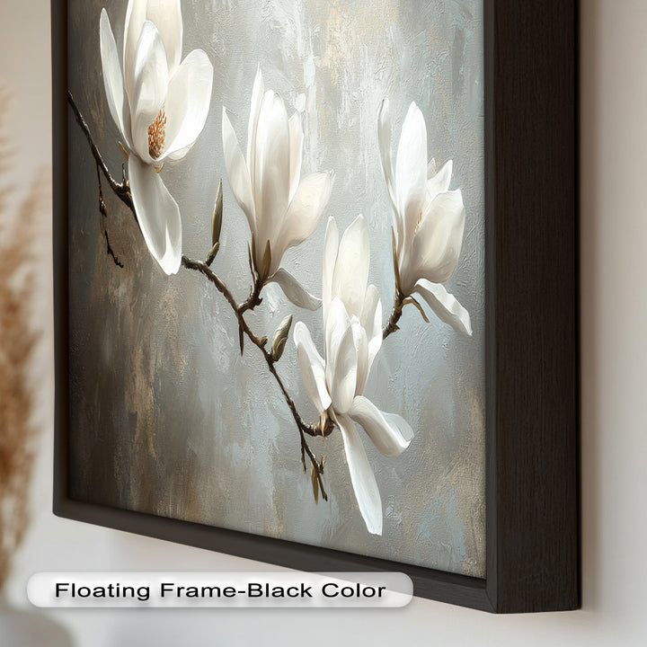 Magnolia Serenity – Cream Blossom Branch Flower Oil Painting