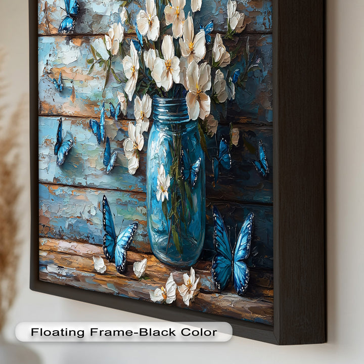 Flowers and Blue Butterflies – Elegant Nature Oil Painting