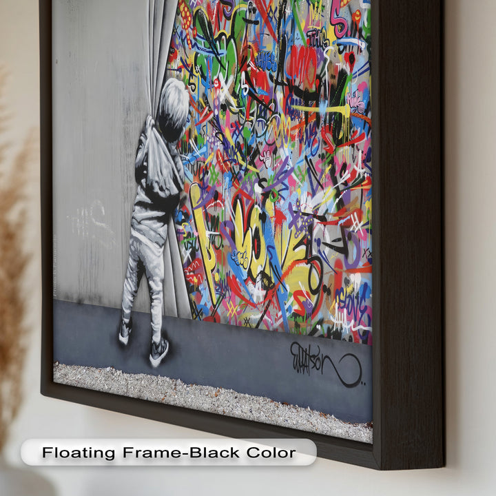 Beyond the Curtain – Banksy-Inspired Graffiti Oil Painting