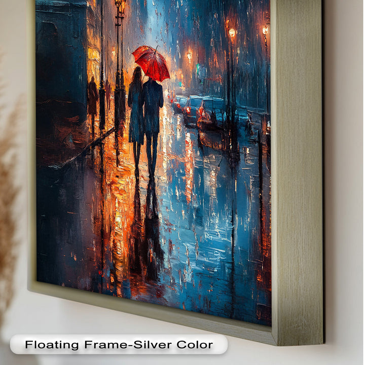 Lovers in the Rain – Romantic Night Street Oil Painting