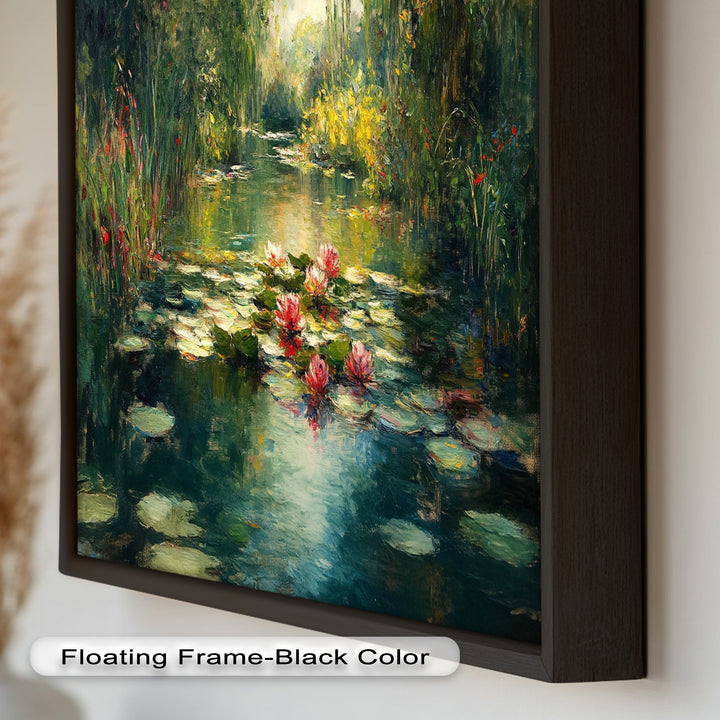 Tranquil Water Lilies in Sunlit Pond – Impressionist Oil Painting