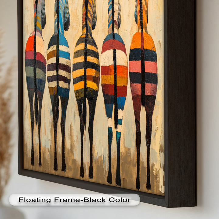 Five Colorful Zebras with Bold Stripes – Animal Oil Painting