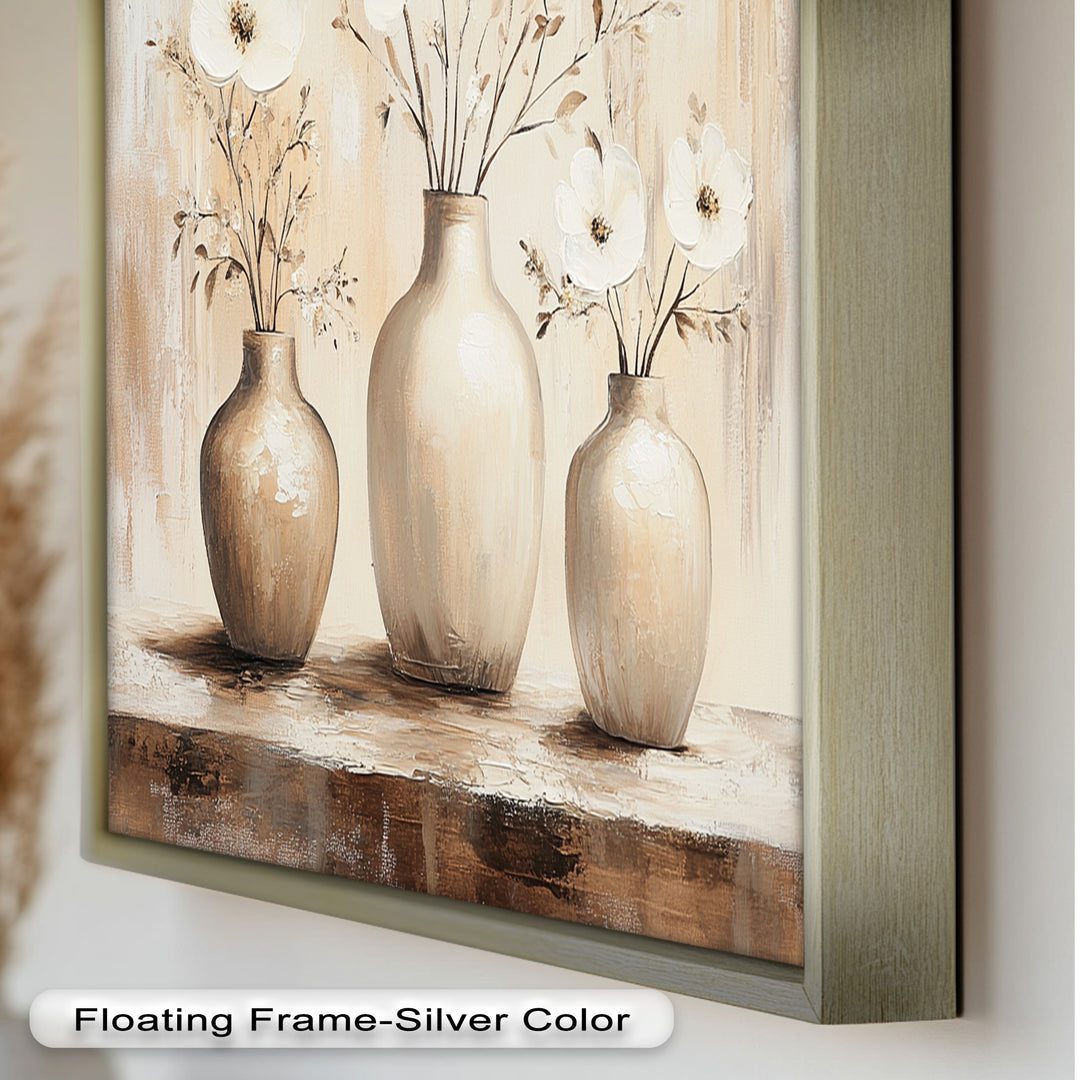 Serenity in Neutral Tones – White Floral Still Life Oil Painting