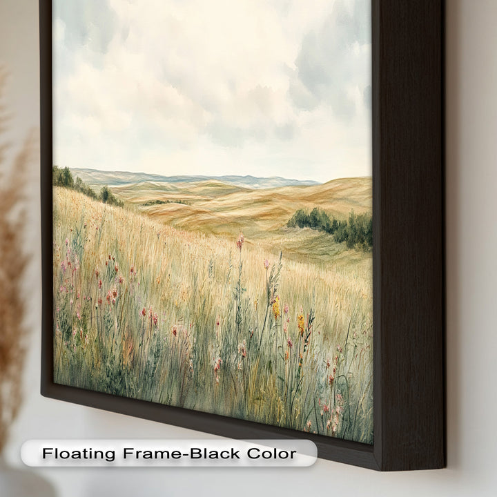 Soft Meadow Landscape Wall Art – Floral Oil Painting