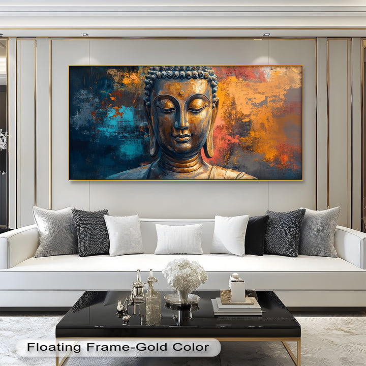 Golden Buddha Wall Art – Colorful Oil Painting
