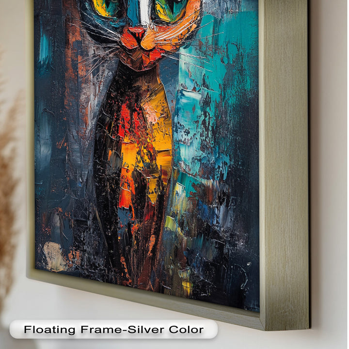 Abstraktes Katzenportrait mit Neonfarben - Tierölgemälde