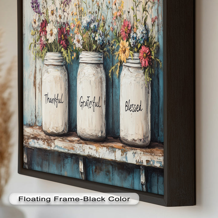 Thankful Grateful Blessed – Floral Jar Oil Painting