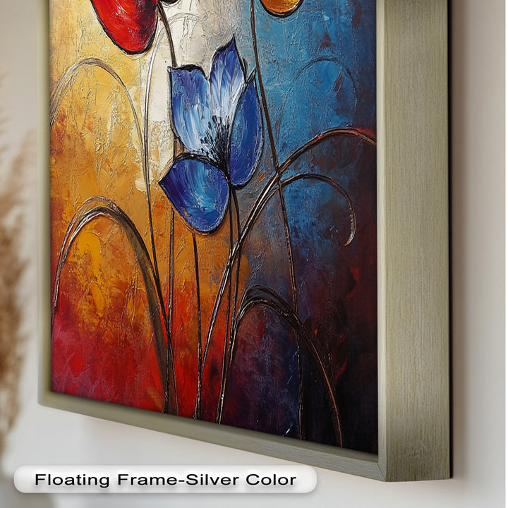 Eternal Bloom – Red, Yellow, and Blue Floral Oil Painting