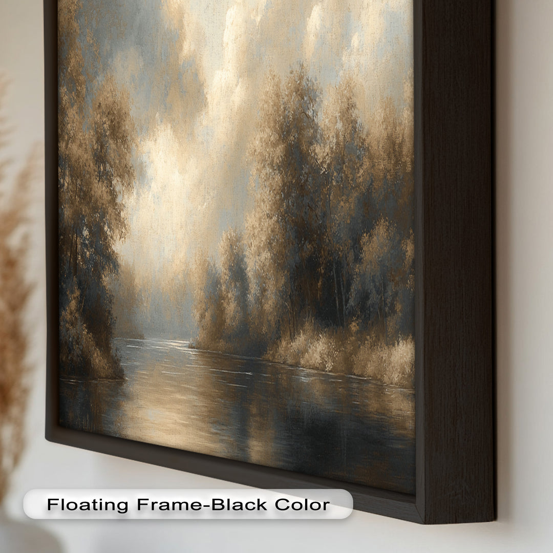 Serene River Landscape Wall Art – Modern Oil Painting