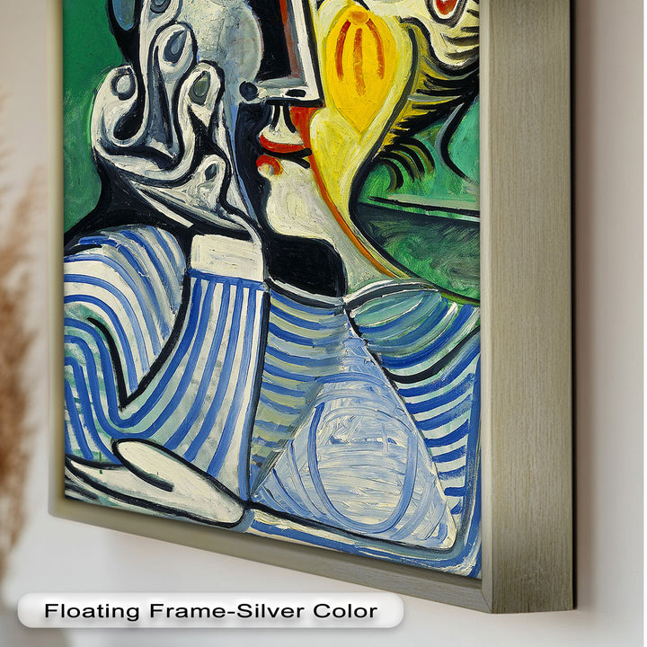 Nachdenklicher Blick – Gestreifte Frau mit Sonnenhut Picasso Ölgemälde