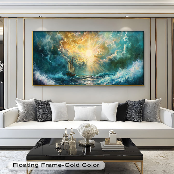 Golden Sun & Sea – Boat Oil Painting
