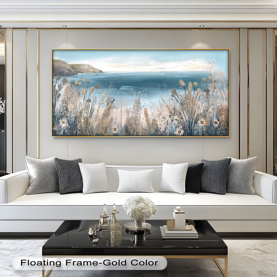 Wildflower Coastal View Landscape - Framed Oil Painting