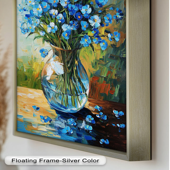 Blue Wildflowers in Vase Wall Art – Floral Oil Painting