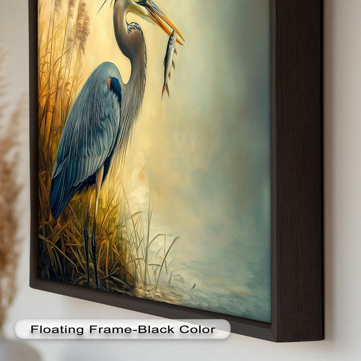 Blue Heron with Fish – Animal Oil Painting