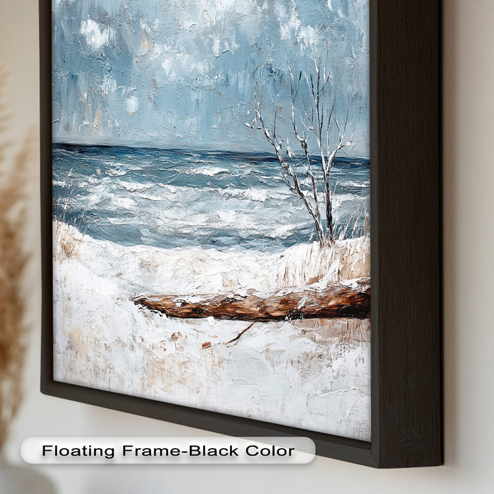 Snowy Coastal Wall Art - Winter Beach Seascape Oil Painting