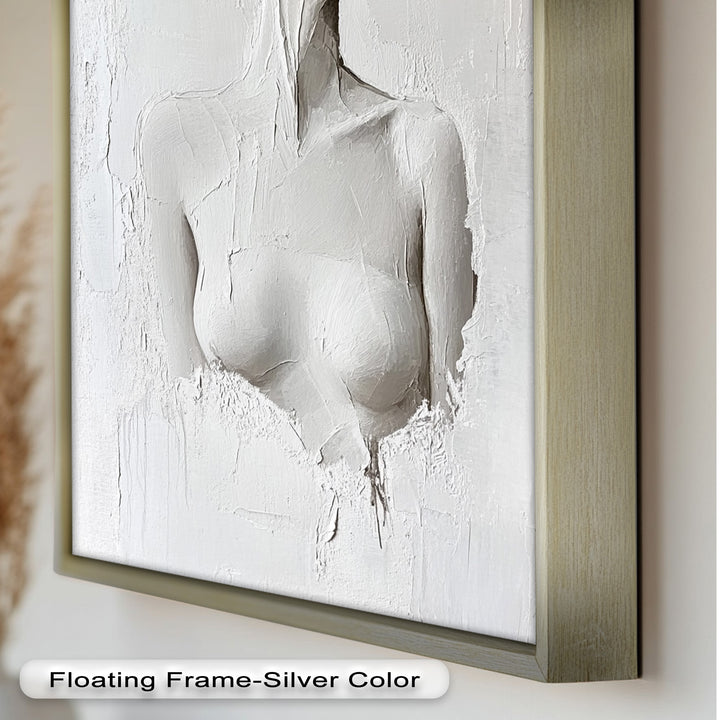 Silent Form – Minimalist White Abstract Female Oil Painting