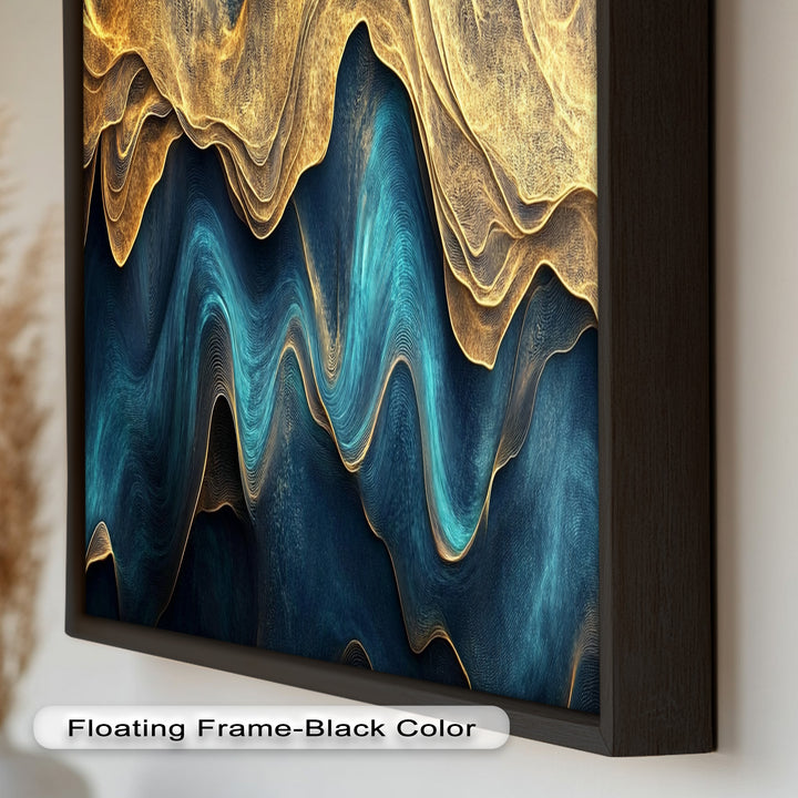 Flowing Teal & Gold Waves – Abstract Oil Painting