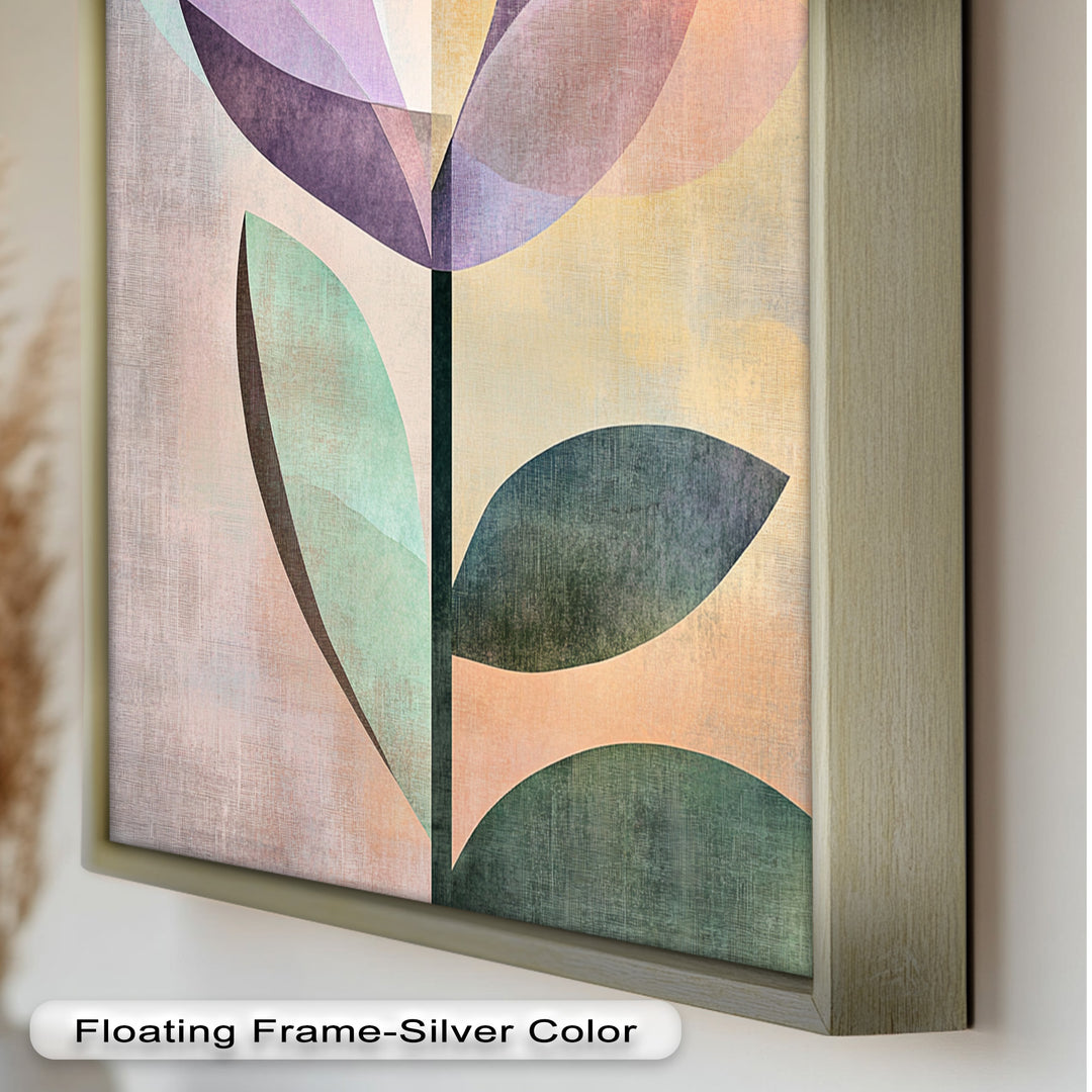 Purple Bloom – Minimalistisches geometrisches Blumenölgemälde