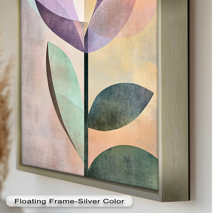 Purple Bloom – Minimalistisches geometrisches Blumenölgemälde