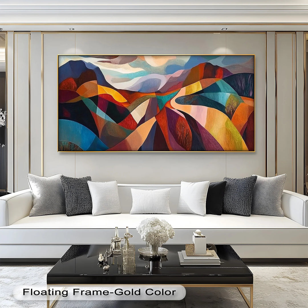 Valley of Vibrance – Geometric Landscape Abstract Oil Painting - MyPhotoStation