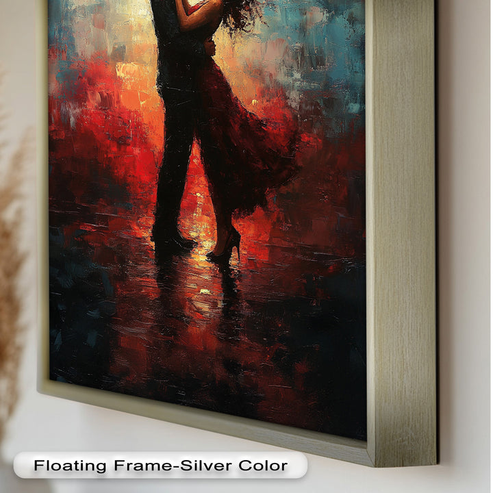 Romantic Couple in Fiery Twilight - Modern Oil Painting