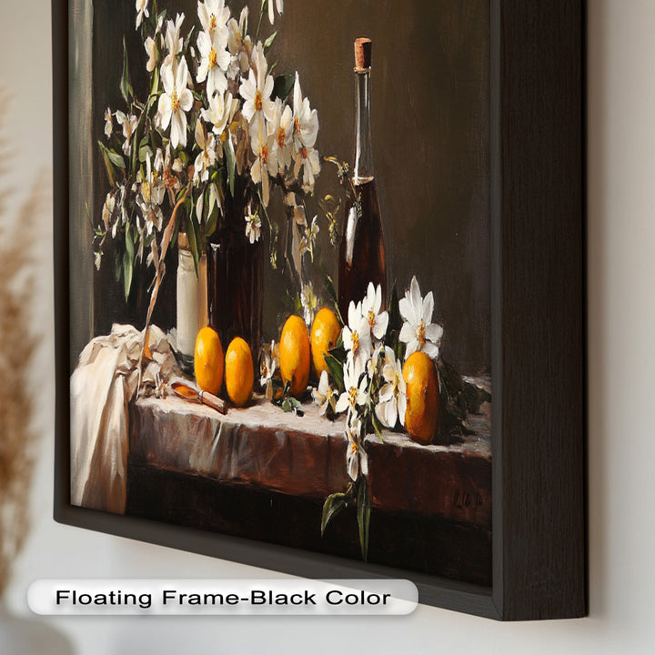 Orange & White Floral Still Life – Elegant Framed Oil Painting