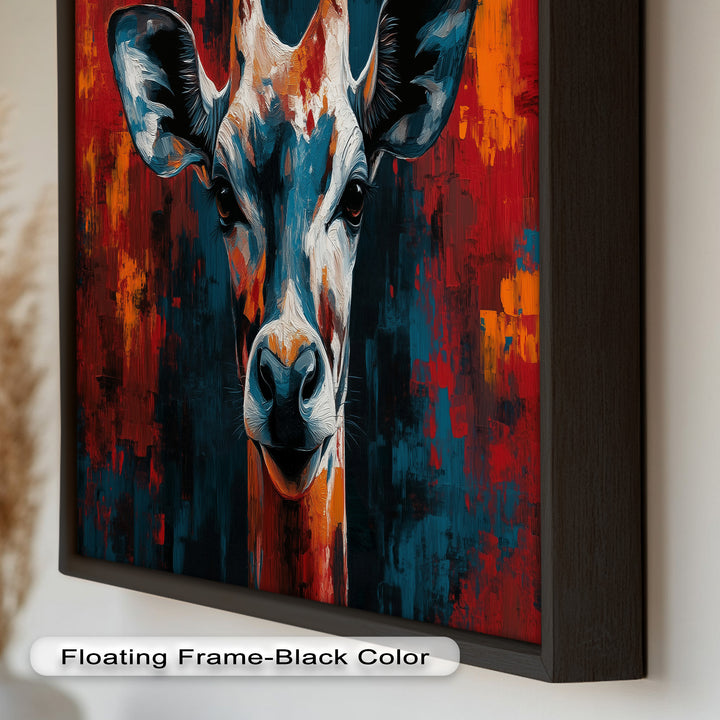 Giraffe Portrait in Abstract Flames – Animal Oil Painting
