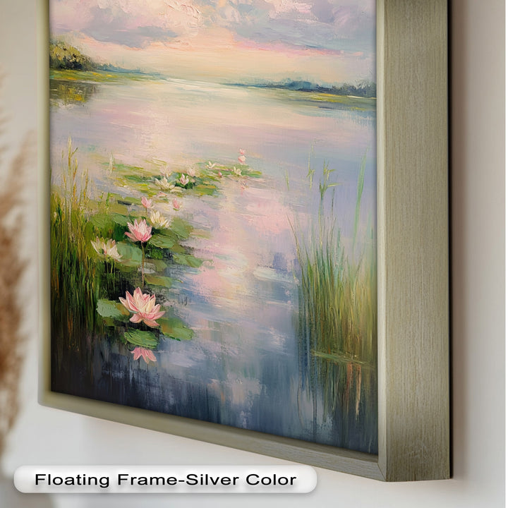 Lotus Tranquility – Seerosen auf pastellfarbenem Seeblumen-Ölgemälde