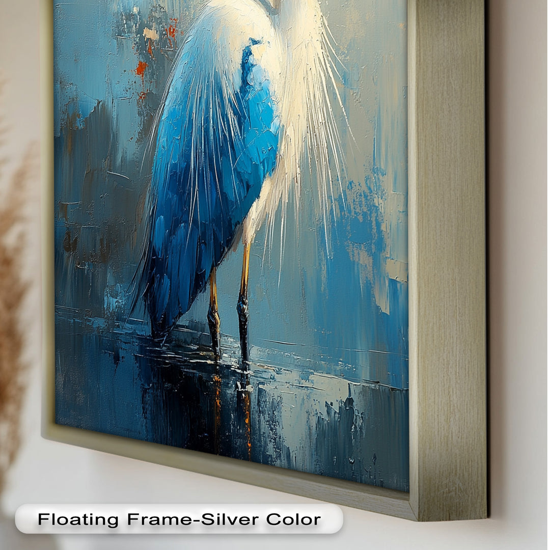 Blue Heron in Abstract – Framed Oil Painting