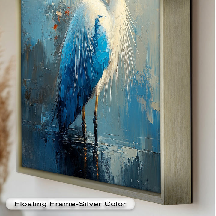 Blue Heron in Abstract – Framed Oil Painting
