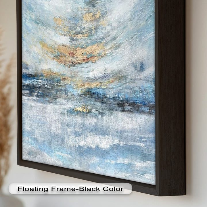 Abstrakte blaue gerahmte Kunst – Modernes expressionistisches Ölgemälde