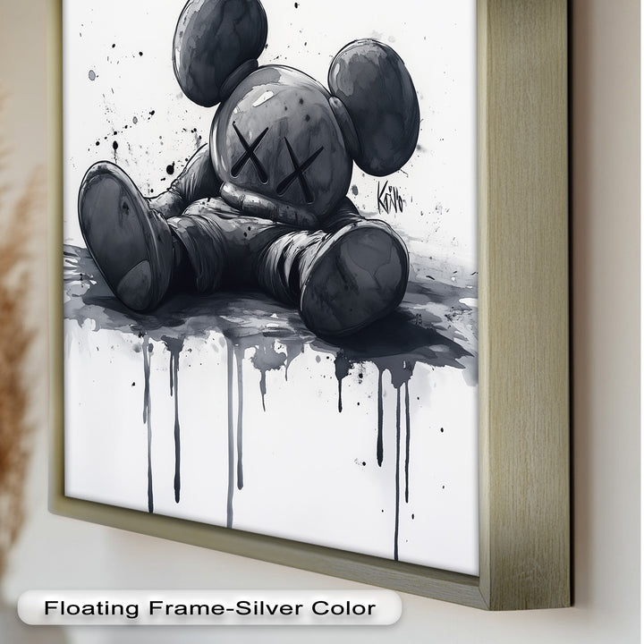 Gefallenes Schweigen – Monochromes KAWS-Ölgemälde