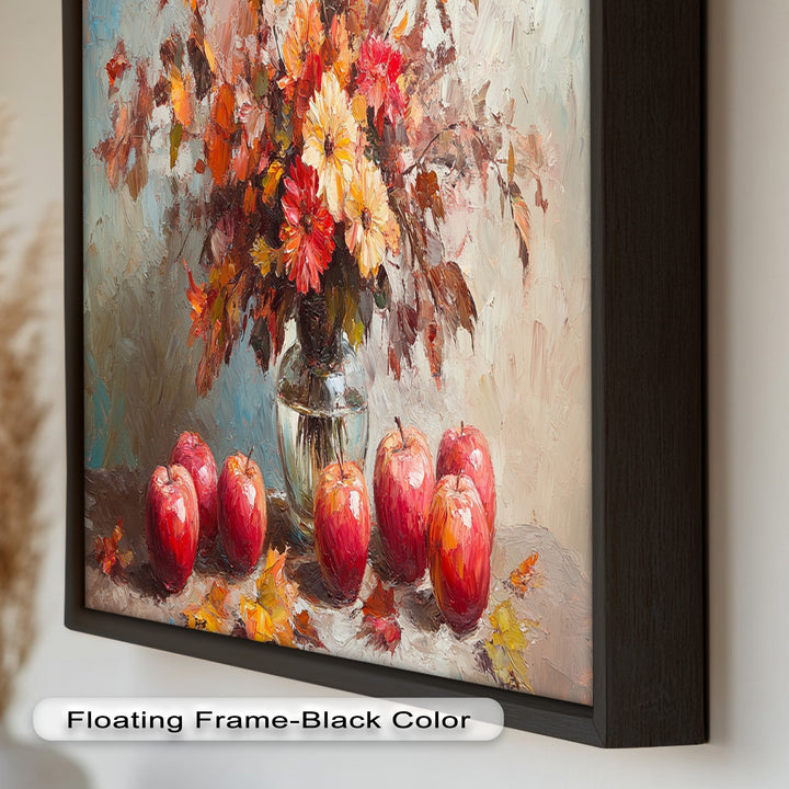Fall Apple & Floral Still Life – Framed Oil Painting