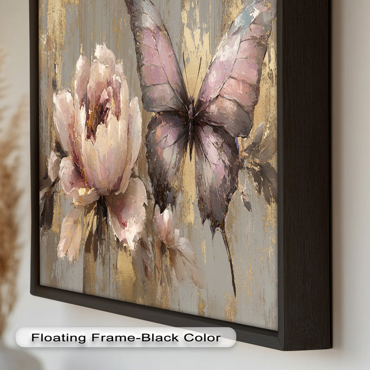 Elegant Butterfly and Peony – Pastel Floral Oil Painting