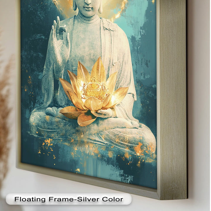 Buddha with Lotus Flower Wall Art – Religious Oil Painting
