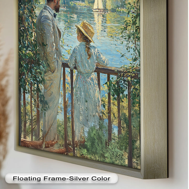 Father and Daughter by the Lake - Impressionist Oil Painting