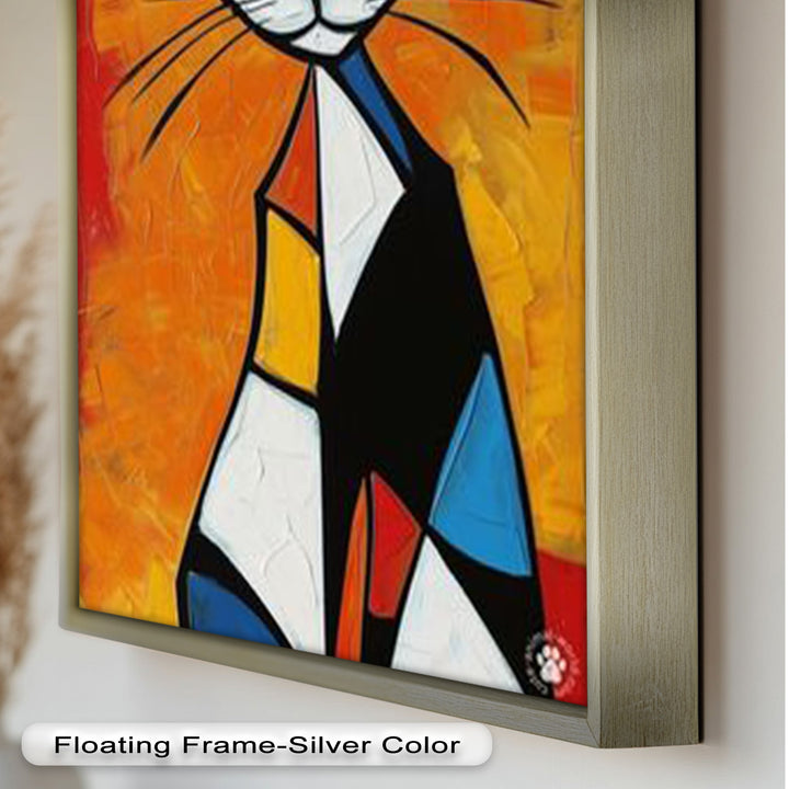 Geometrische Katze in kräftigen Farben – Picasso-Ölgemälde